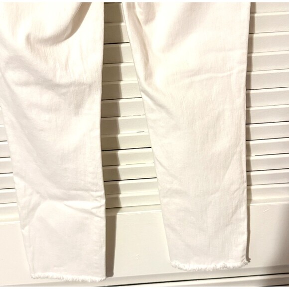 Ecru Ankle Jeans Size 2 Off White Ivory Straight Leg Raw Frayed Hem Fringe - Picture 7 of 9